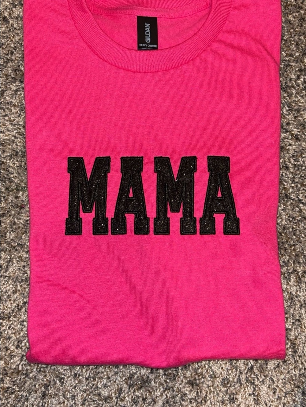 Gildan Hot Pink Short Sleeve Tee with Black 'MAMA' embroidery